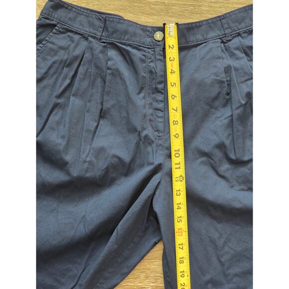 LOFT Navy Blue Pleated Wide Leg Shorts Plus Size 18 High RiseCotton Minimalist - Picture 6 of 10